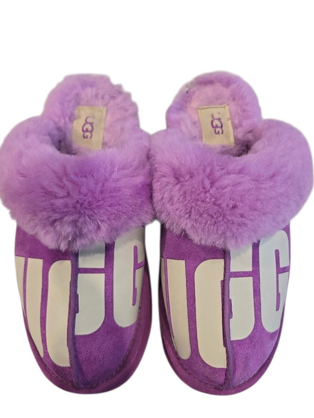 UGG DISQUETTE CHOPD PLATFORM SLIDE SLIPPERS. SIZE 8. PURPLE.